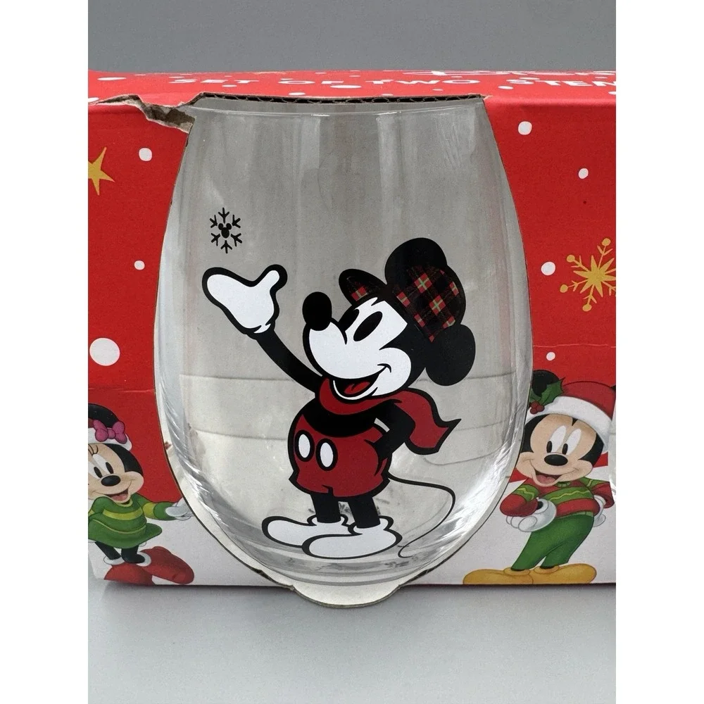 Disney Mickey & Minnie Christmas Holiday Stemless Glasses Set of 2
